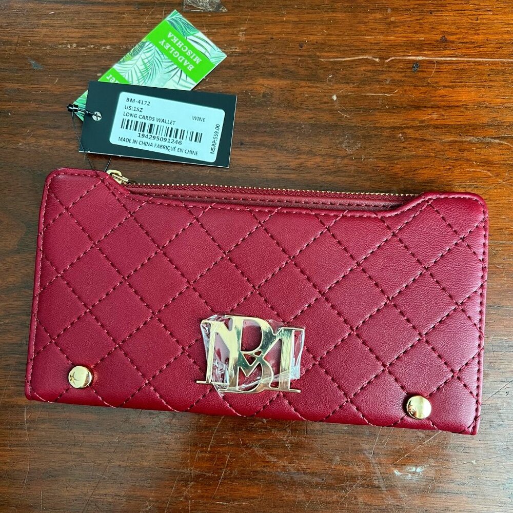 Badgley Mischka Long Cards Wallet in Wine NWT